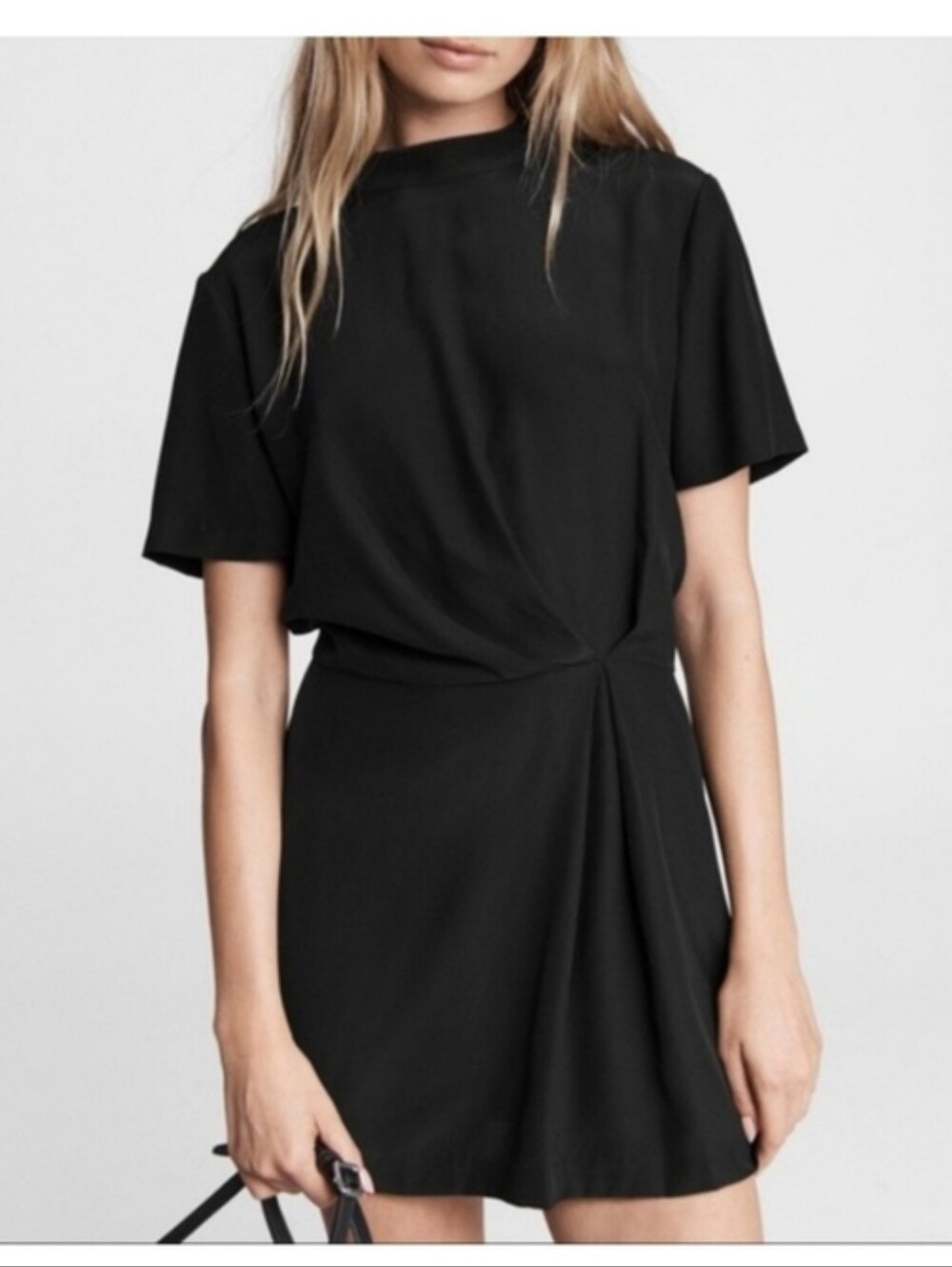 rag & bone Black Lyla Silk Charmeuse  Short-Sleeve Mini Dress